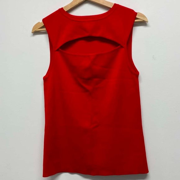 Cue Tops - CUE Red Cut Out Sleeveless Office Knit Tank Top